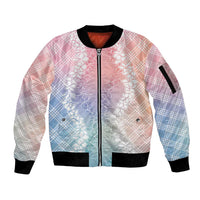 Hawaii Aloha Plumeria Lei Pastel Candy Palaka Sleeve Zip Bomber Jacket LT7 Unisex Pastel - Polynesian Pride