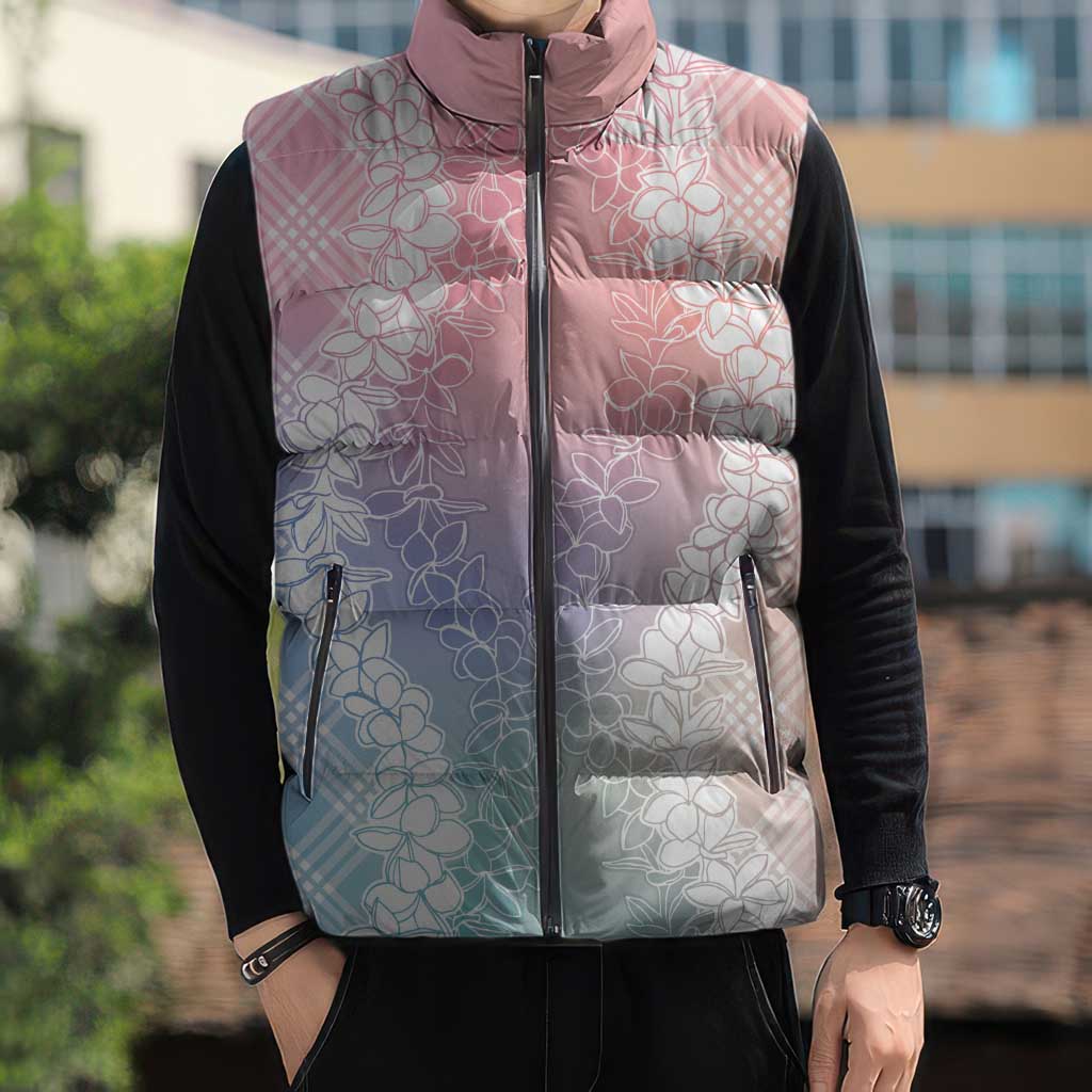 Hawaii Aloha Plumeria Lei Pastel Candy Palaka Sleeveless Puffer Jacket - Polynesian Pride