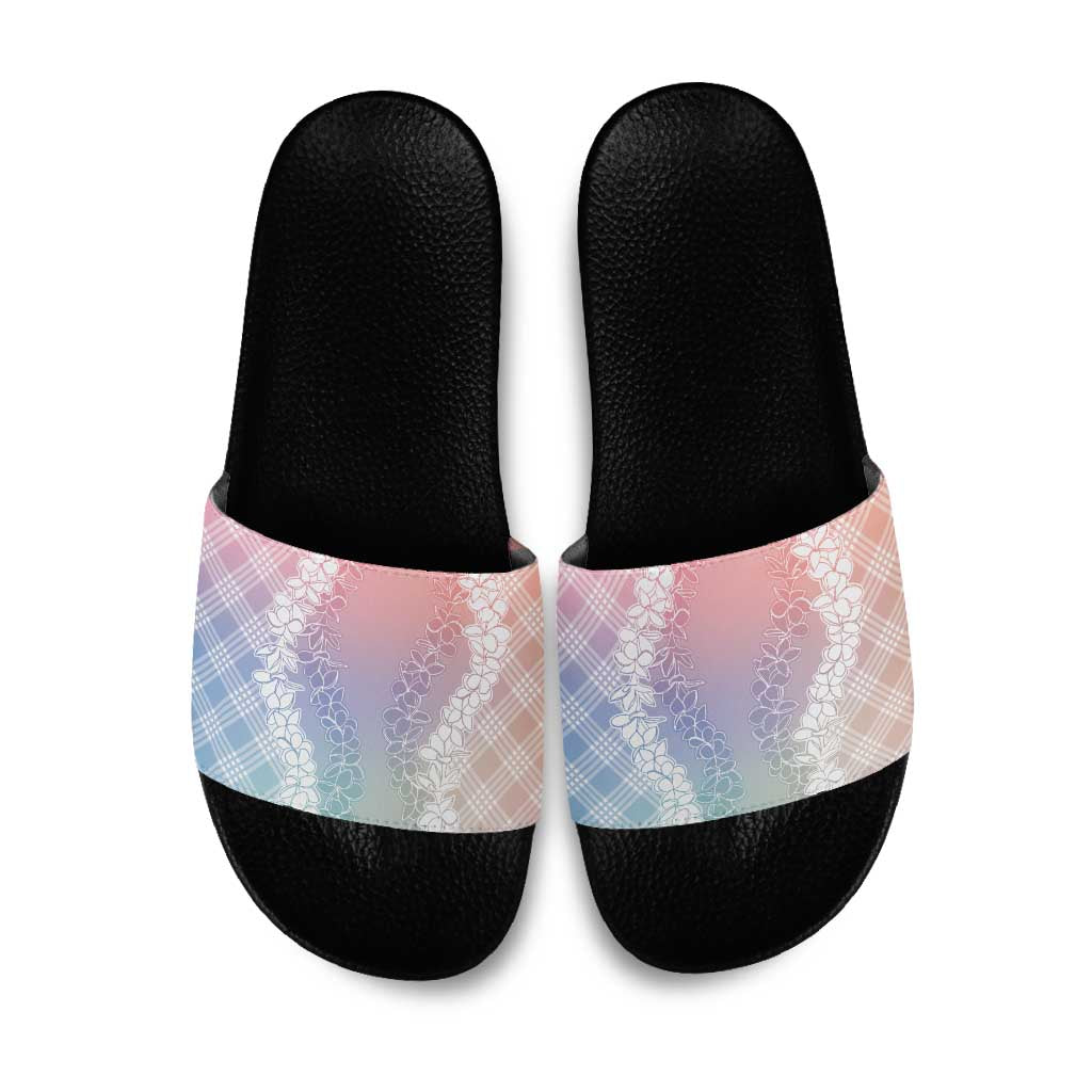 Hawaii Aloha Plumeria Lei Pastel Candy Palaka Slide Sandals - Polynesian Pride