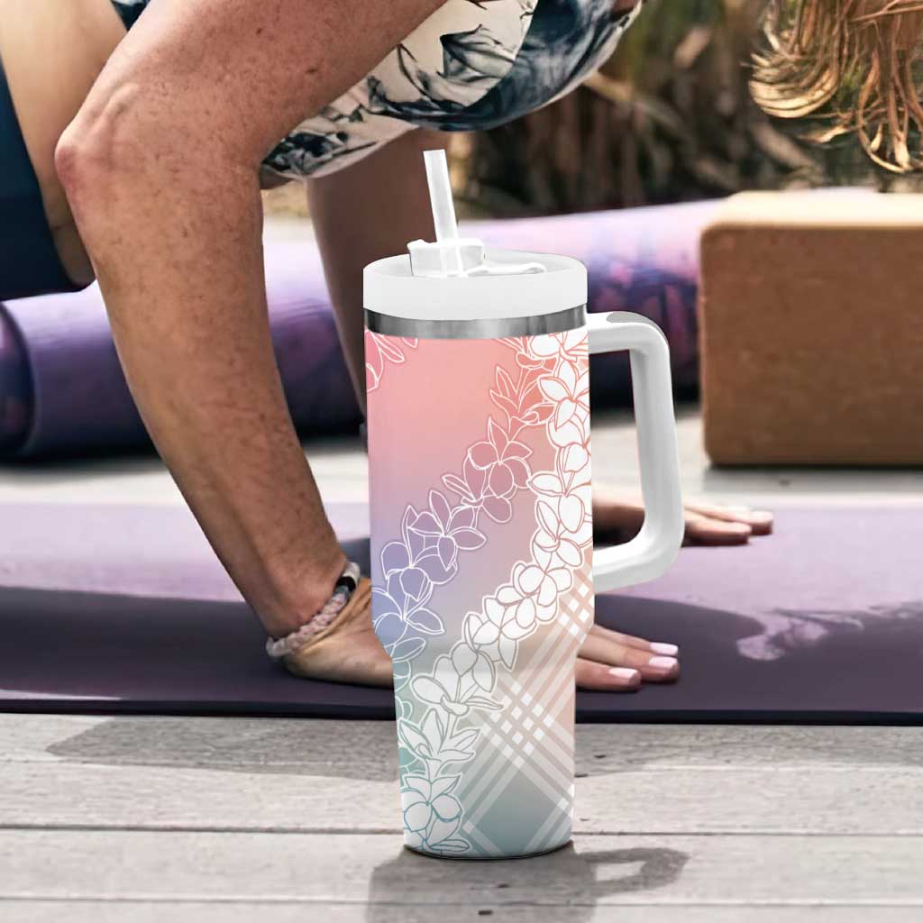 Hawaii Aloha Plumeria Lei Pastel Candy Palaka Tumbler With Handle - Polynesian Pride