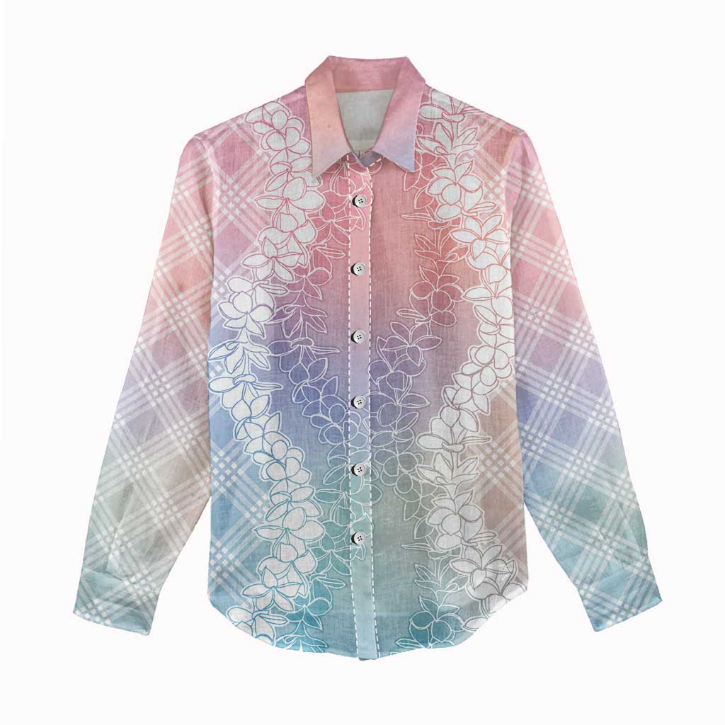 Hawaii Aloha Plumeria Lei Pastel Candy Palaka Women Casual Shirt LT7 - Polynesian Pride