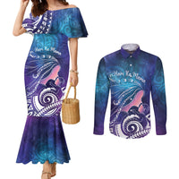 New Zealand Mother's Day Couples Matching Mermaid Dress and Long Sleeve Button Shirt Maori Hari Ra Mama