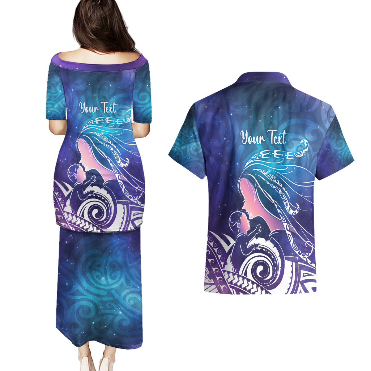 New Zealand Mother's Day Couples Matching Puletasi and Hawaiian Shirt Maori Hari Ra Mama