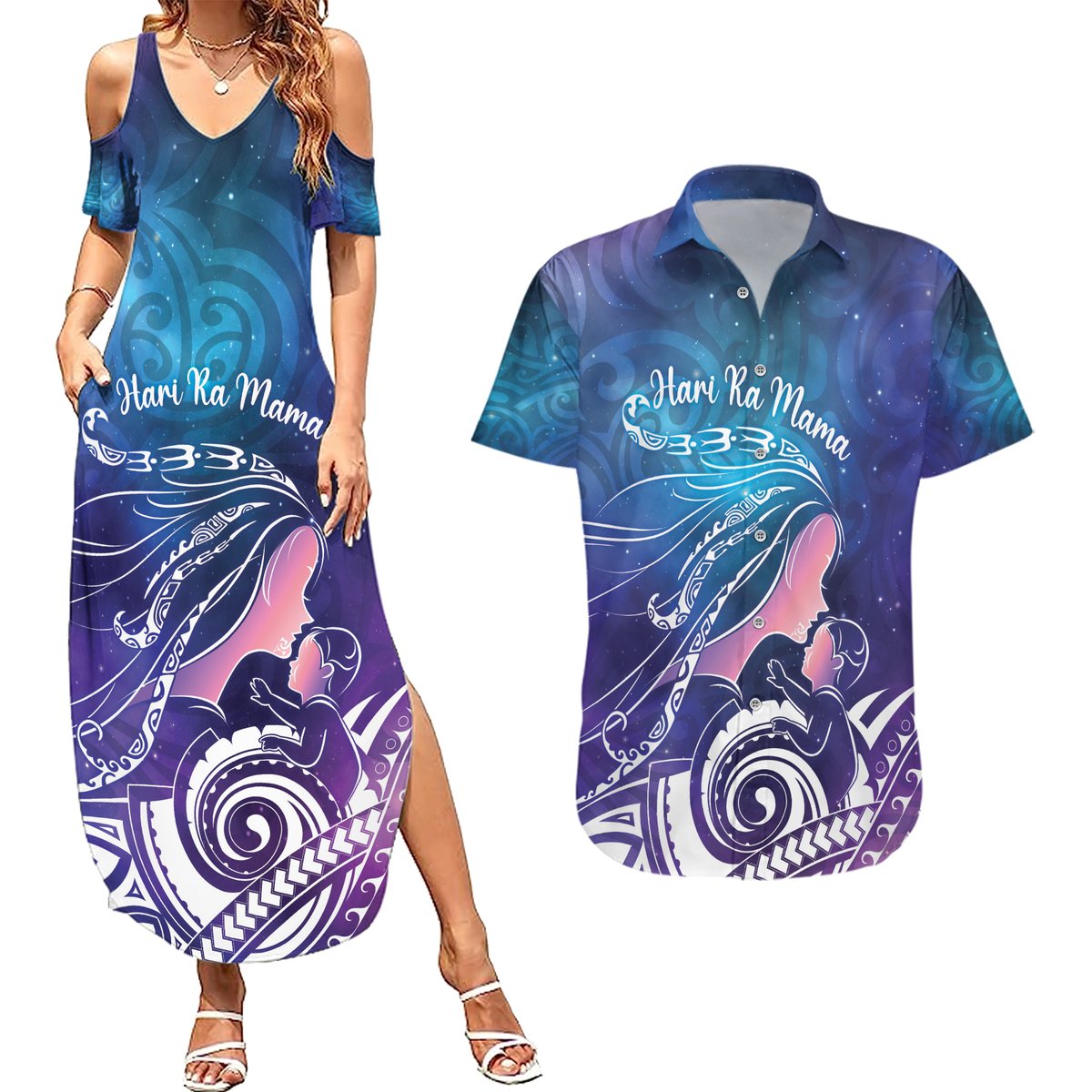 New Zealand Mother's Day Couples Matching Summer Maxi Dress and Hawaiian Shirt Maori Hari Ra Mama