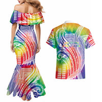 Aloha Pride Rainbow Tie Dye Couples Matching Mermaid Dress and Hawaiian Shirt Humpback Whale - Love is Love LT7 - Polynesian Pride