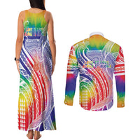 Aloha Pride Rainbow Tie Dye Couples Matching Tank Maxi Dress and Long Sleeve Button Shirt Humpback Whale - Love is Love