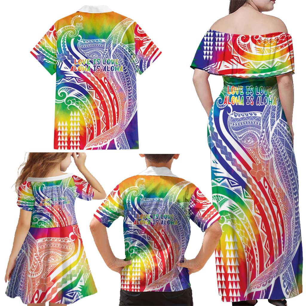 Aloha Pride Rainbow Tie Dye Family Matching Off Shoulder Maxi Dress and Hawaiian Shirt Humpback Whale - Love is Love