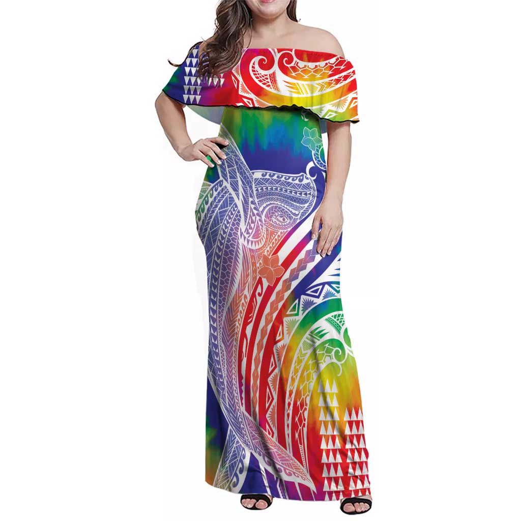 Aloha Pride Rainbow Tie Dye Family Matching Off Shoulder Maxi Dress and Hawaiian Shirt Humpback Whale - Love is Love