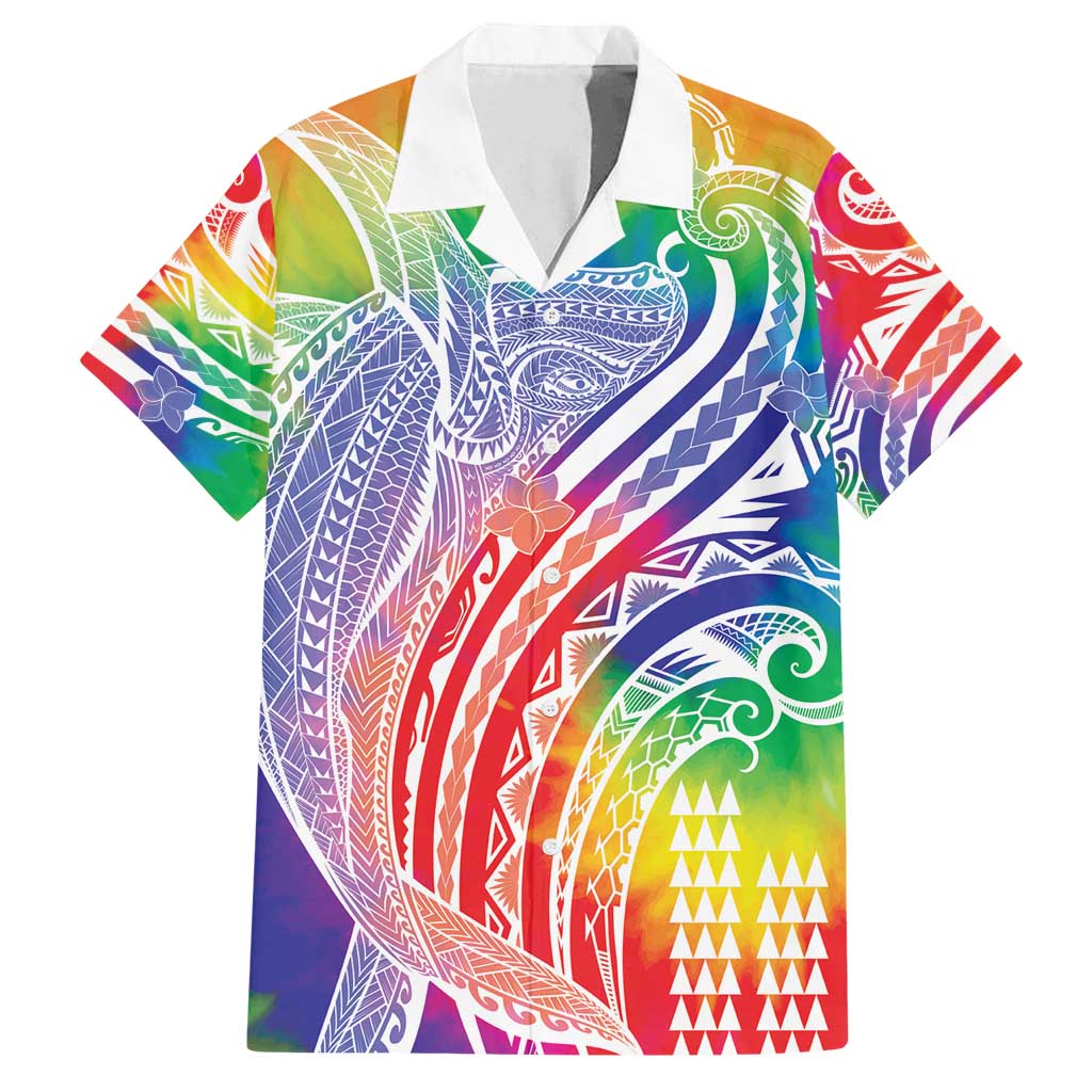 Aloha Pride Rainbow Tie Dye Family Matching Off Shoulder Short Dress and Hawaiian Shirt Humpback Whale - Love is Love