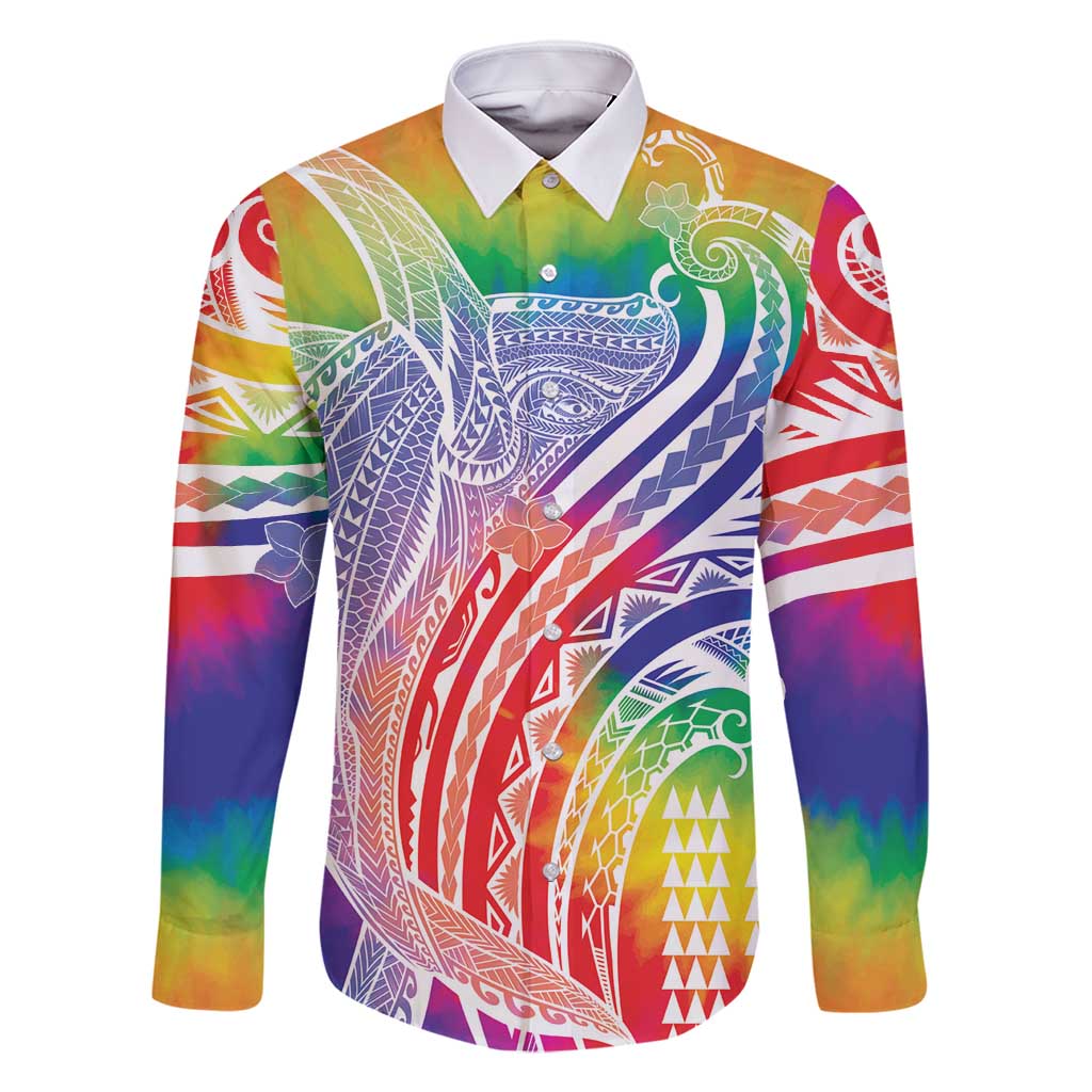 Aloha Pride Rainbow Tie Dye Family Matching Off Shoulder Short Dress and Hawaiian Shirt Humpback Whale - Love is Love