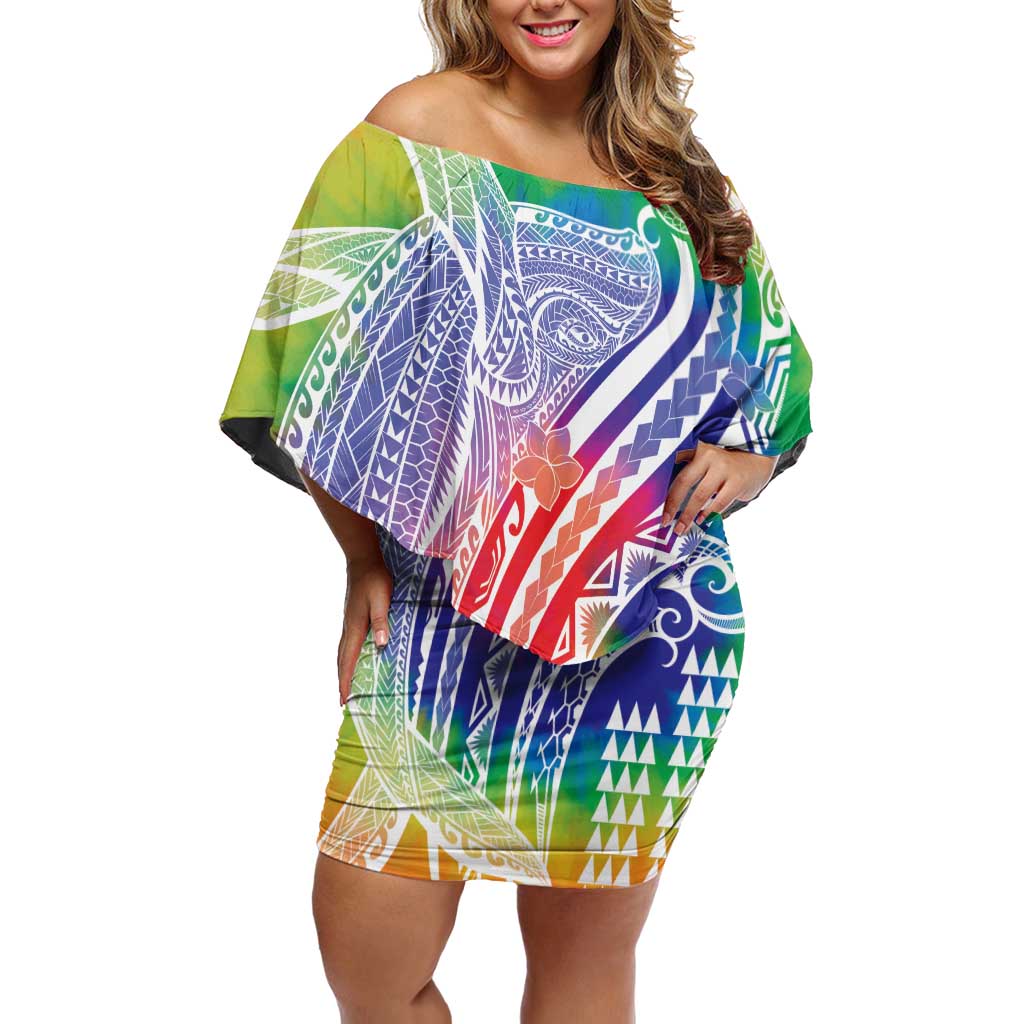 Aloha Pride Rainbow Tie Dye Family Matching Off Shoulder Short Dress and Hawaiian Shirt Humpback Whale - Love is Love