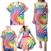 Aloha Pride Rainbow Tie Dye Family Matching Puletasi and Hawaiian Shirt Humpback Whale - Love is Love