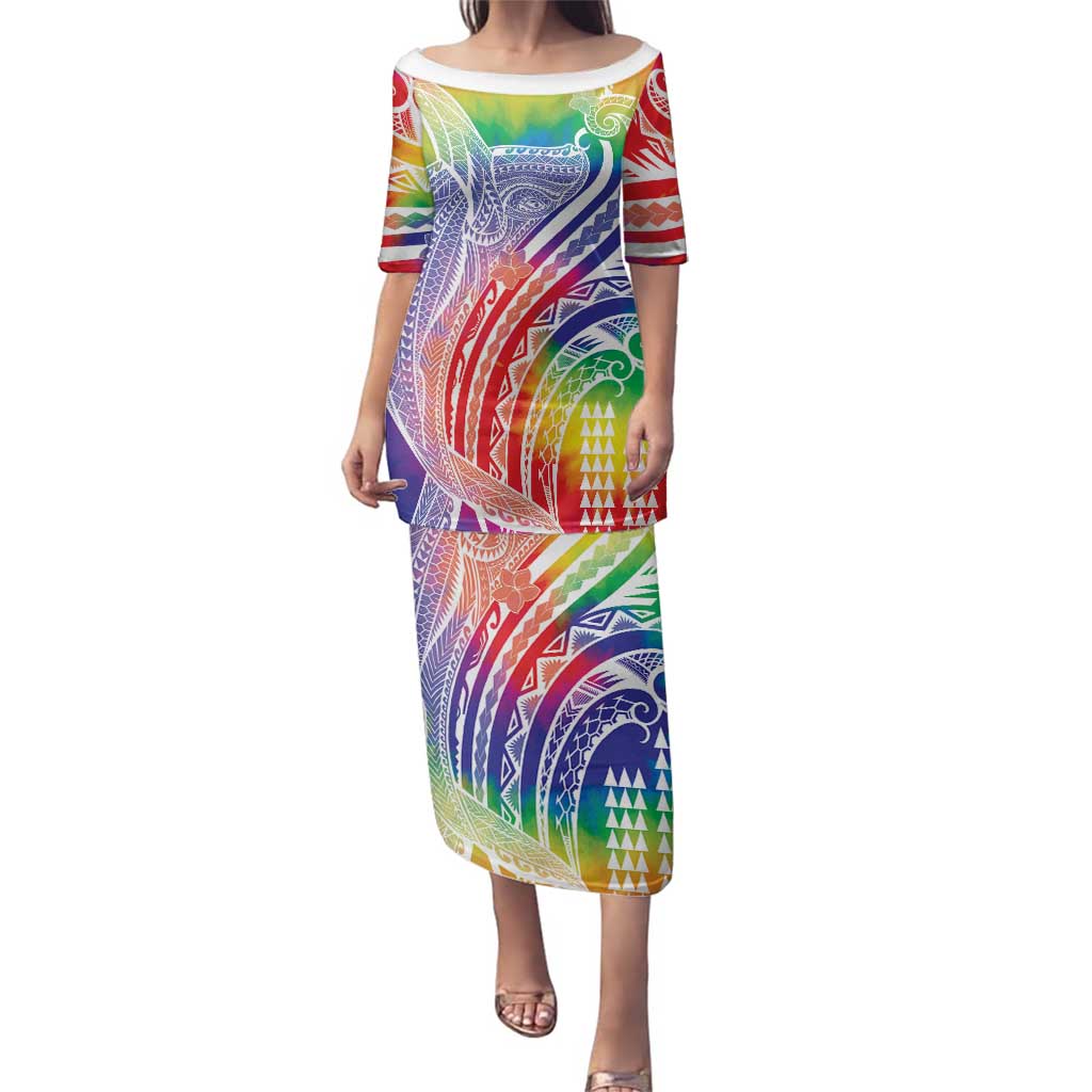 Aloha Pride Rainbow Tie Dye Family Matching Puletasi and Hawaiian Shirt Humpback Whale - Love is Love