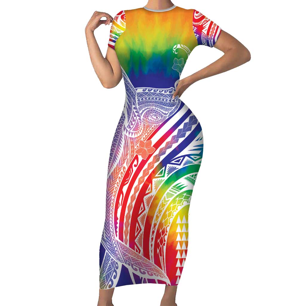 Aloha Pride Rainbow Tie Dye Family Matching Short Sleeve Bodycon Dress and Hawaiian Shirt Humpback Whale - Love is Love