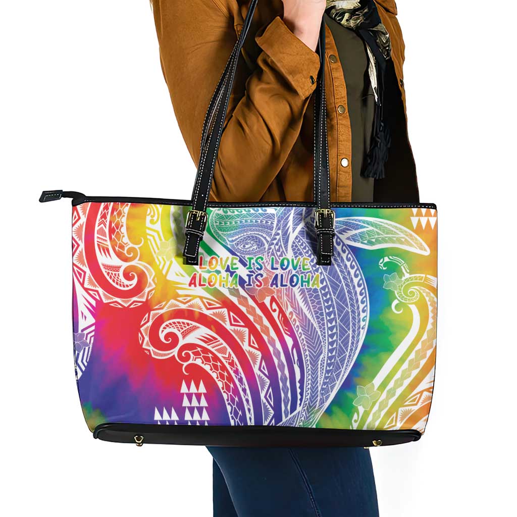 Aloha Pride Rainbow Tie Dye Leather Tote Bag Humpback Whale - Love is Love