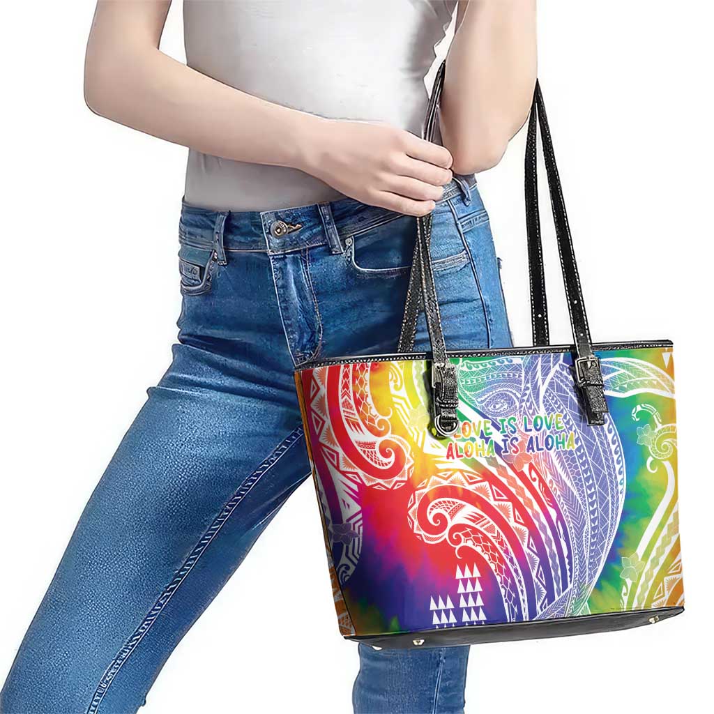 Aloha Pride Rainbow Tie Dye Leather Tote Bag Humpback Whale - Love is Love