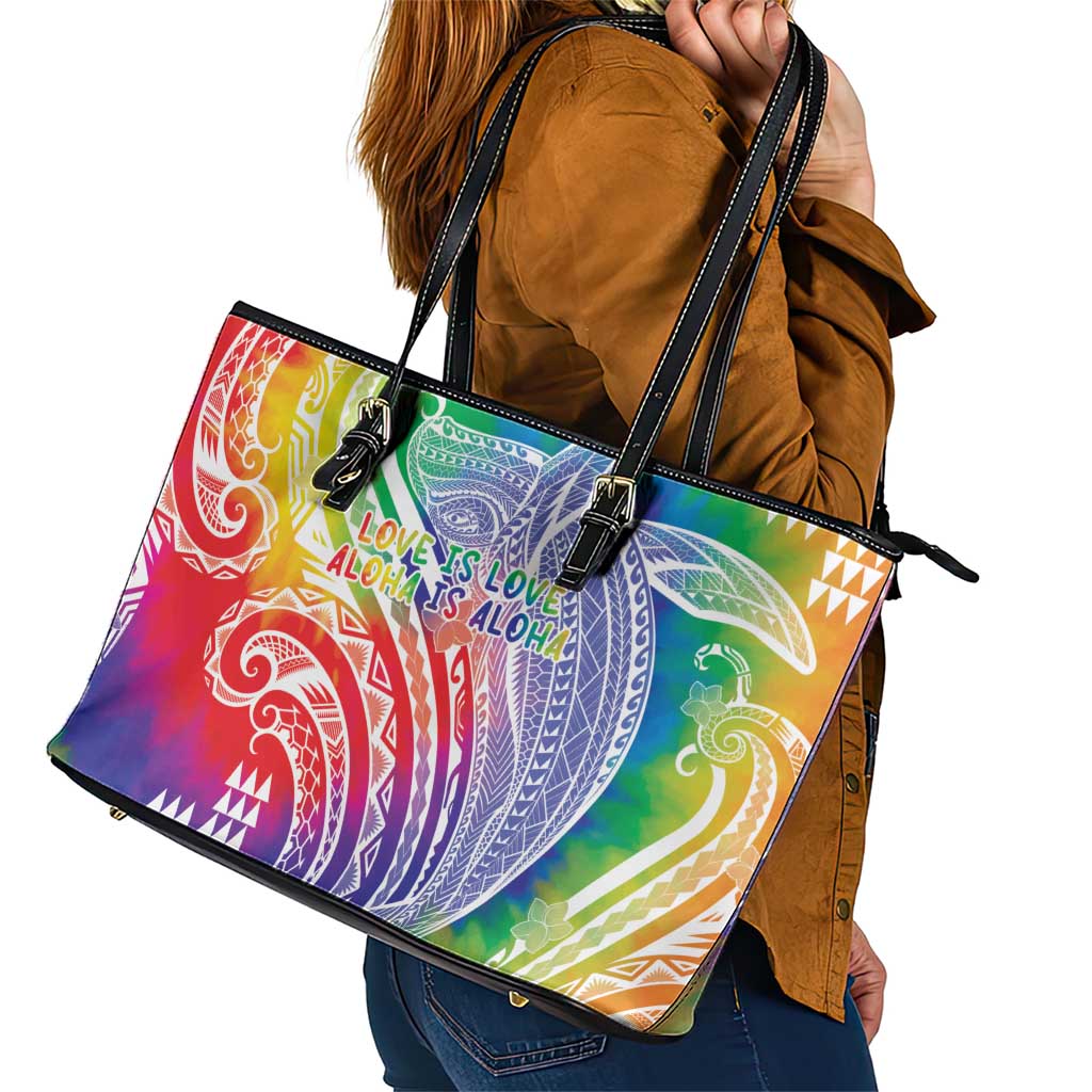 Aloha Pride Rainbow Tie Dye Leather Tote Bag Humpback Whale - Love is Love