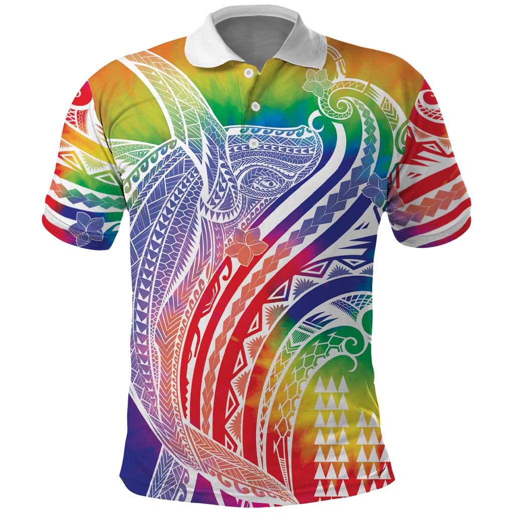 Aloha Pride Rainbow Tie Dye Polo Shirt Humpback Whale - Love is Love LT7 Colorful - Polynesian Pride