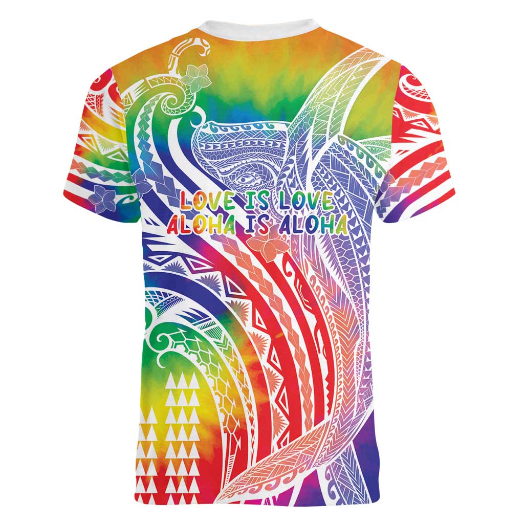 Aloha Pride Rainbow Tie Dye Women V-Neck T-Shirt Humpback Whale - Love is Love LT7 - Polynesian Pride