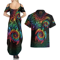 Hawaii Pride Couples Matching Summer Maxi Dress and Hawaiian Shirt Rainbow Swirls