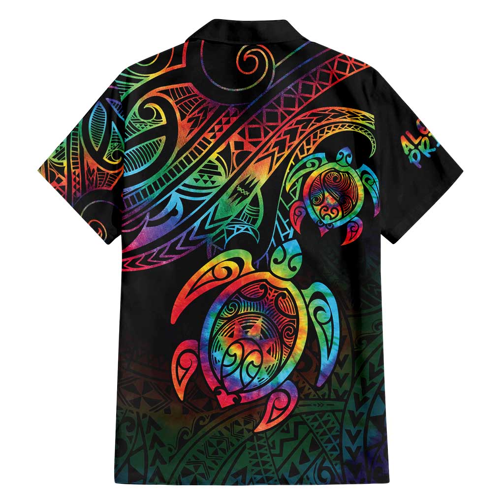 Hawaii Pride Family Matching Long Sleeve Bodycon Dress and Hawaiian Shirt Rainbow Swirls