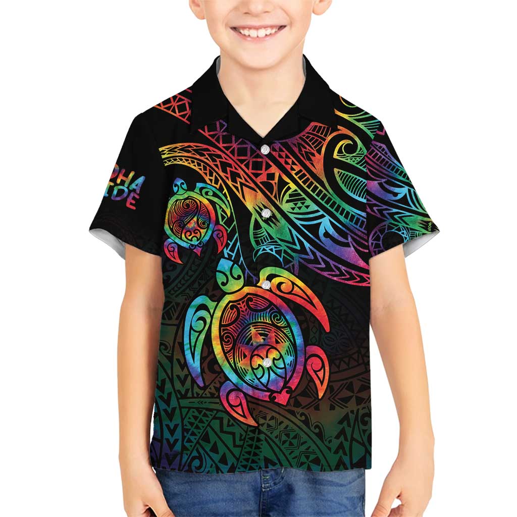Hawaii Pride Family Matching Long Sleeve Bodycon Dress and Hawaiian Shirt Rainbow Swirls