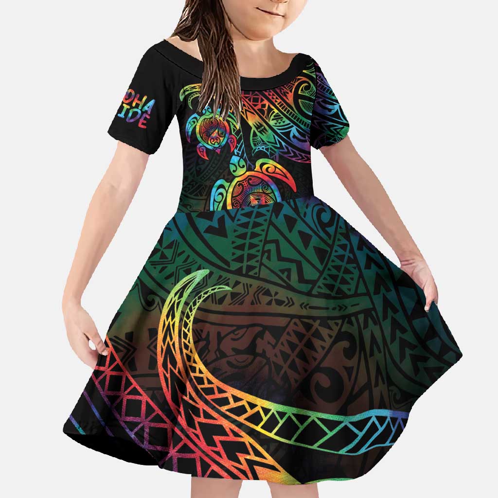Hawaii Pride Family Matching Mermaid Dress and Hawaiian Shirt Rainbow Swirls
