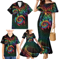 Hawaii Pride Family Matching Mermaid Dress and Hawaiian Shirt Rainbow Swirls