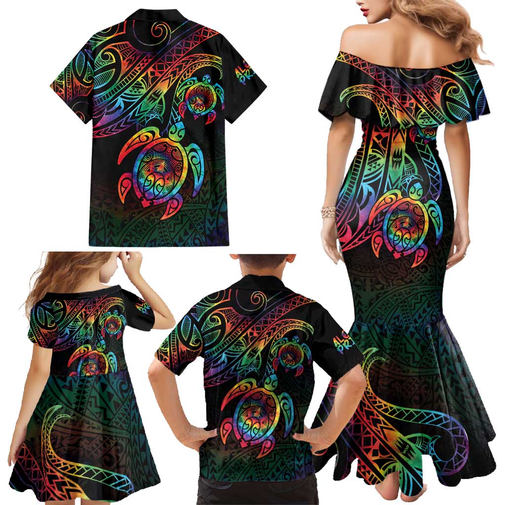 Hawaii Pride Family Matching Mermaid Dress and Hawaiian Shirt Rainbow Swirls