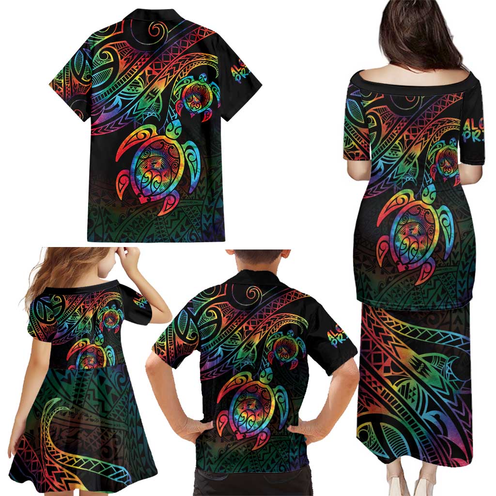Hawaii Pride Family Matching Puletasi and Hawaiian Shirt Rainbow Swirls