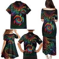 Hawaii Pride Family Matching Puletasi and Hawaiian Shirt Rainbow Swirls