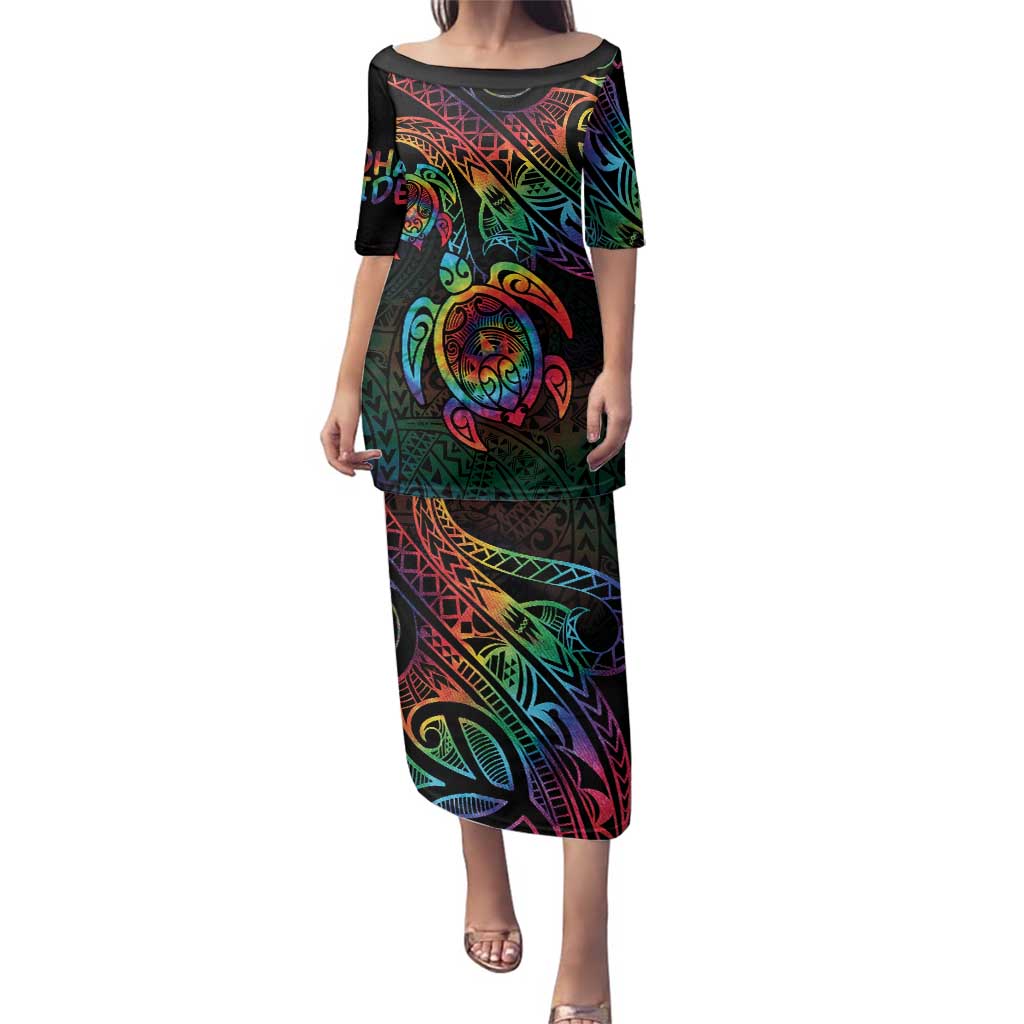 Hawaii Pride Family Matching Puletasi and Hawaiian Shirt Rainbow Swirls