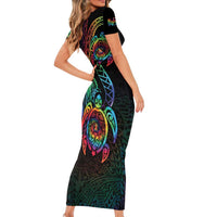 Hawaii Pride Family Matching Short Sleeve Bodycon Dress and Hawaiian Shirt Rainbow Swirls