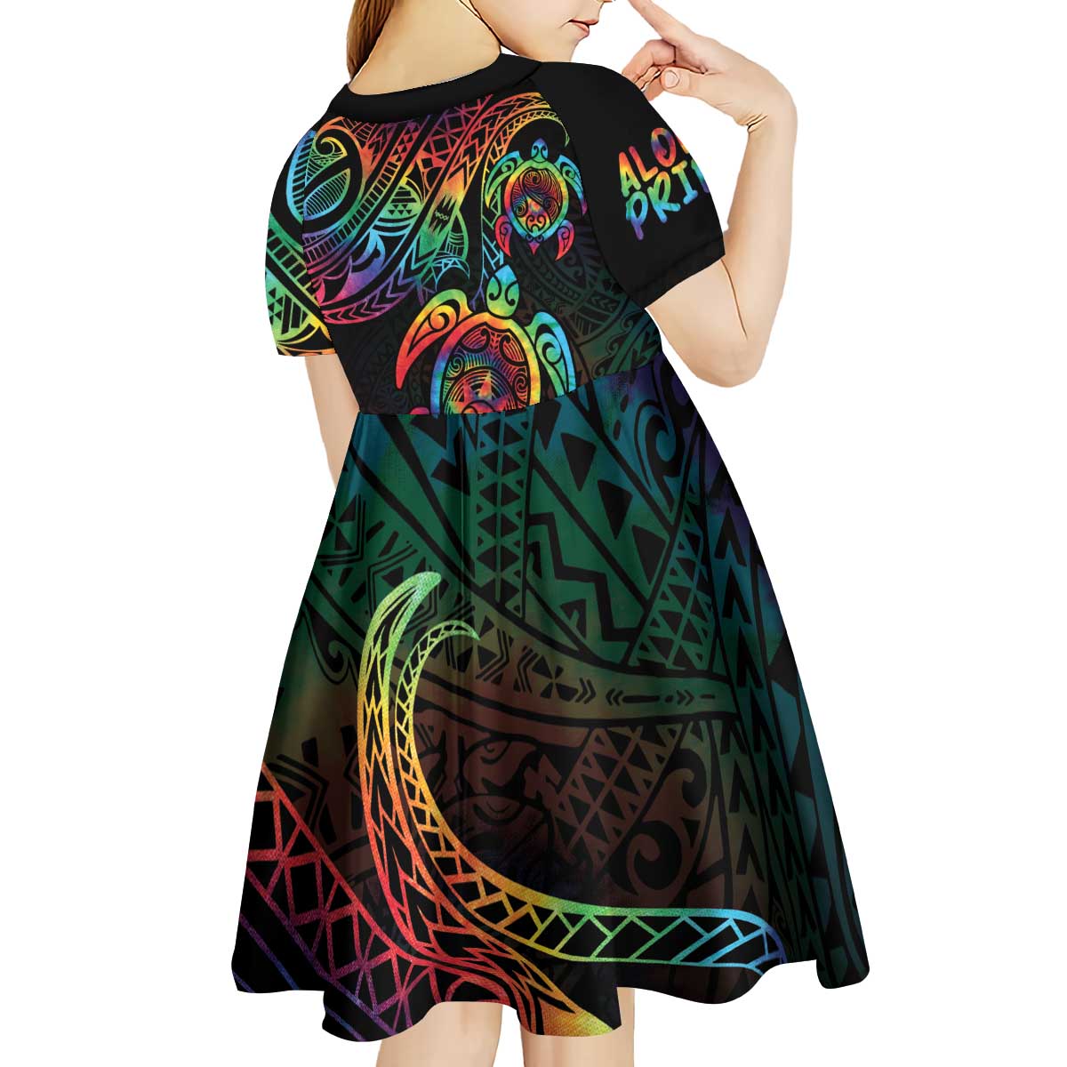 Hawaii Pride Kid Short Sleeve Dress Rainbow Swirls