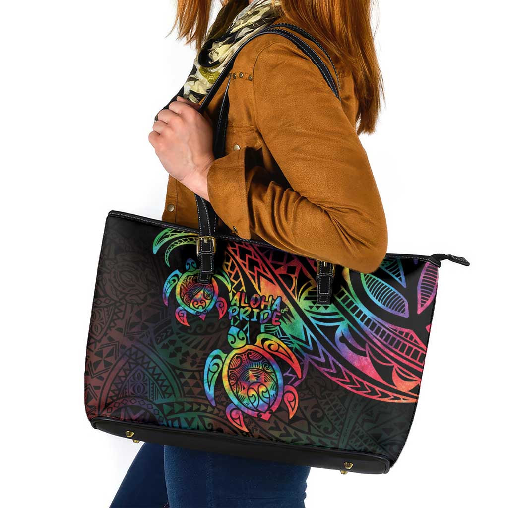 Hawaii Pride Leather Tote Bag Rainbow Swirls
