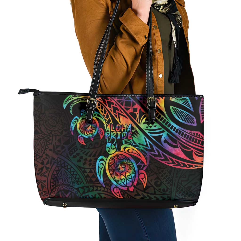 Hawaii Pride Leather Tote Bag Rainbow Swirls