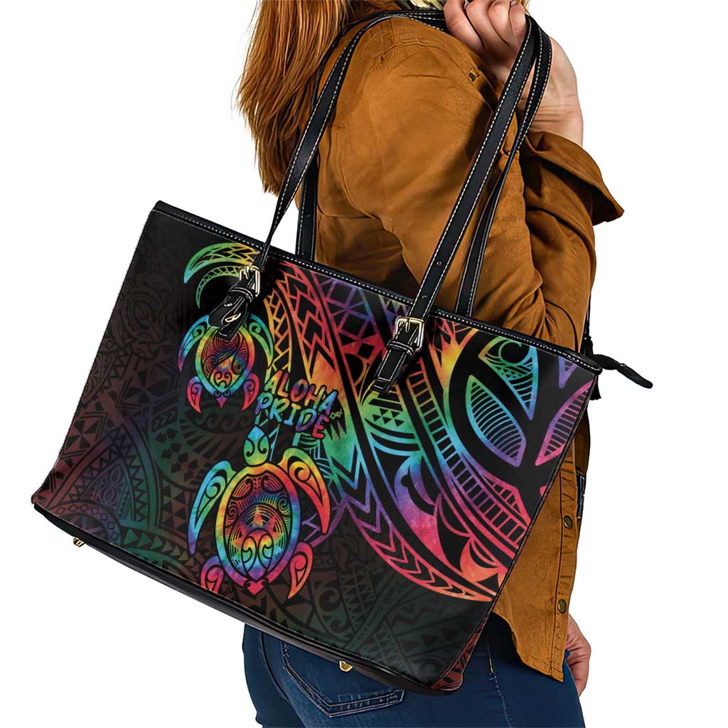 Hawaii Pride Leather Tote Bag Rainbow Swirls