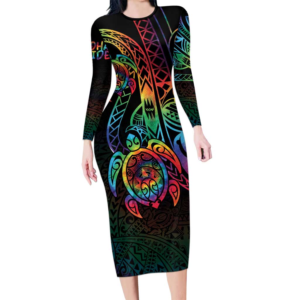 Hawaii Pride Long Sleeve Bodycon Dress Rainbow Swirls