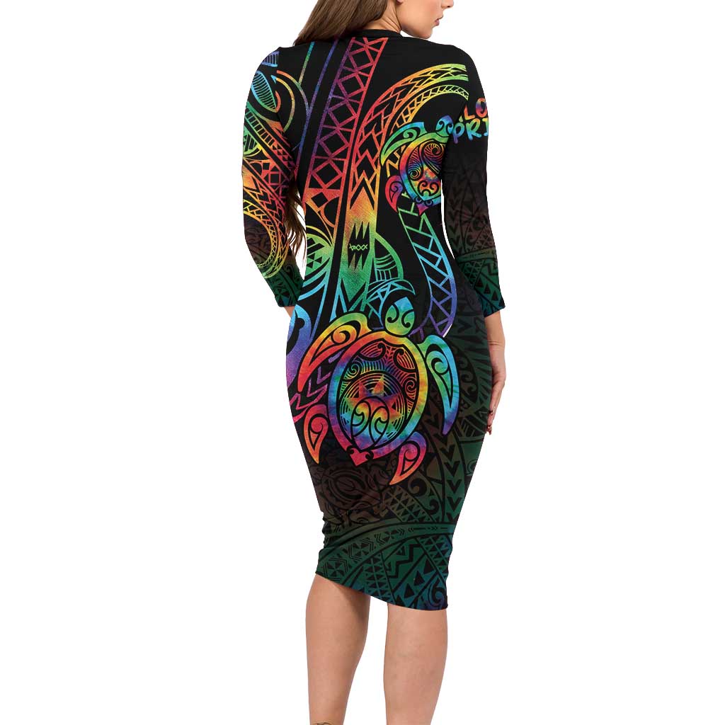 Hawaii Pride Long Sleeve Bodycon Dress Rainbow Swirls