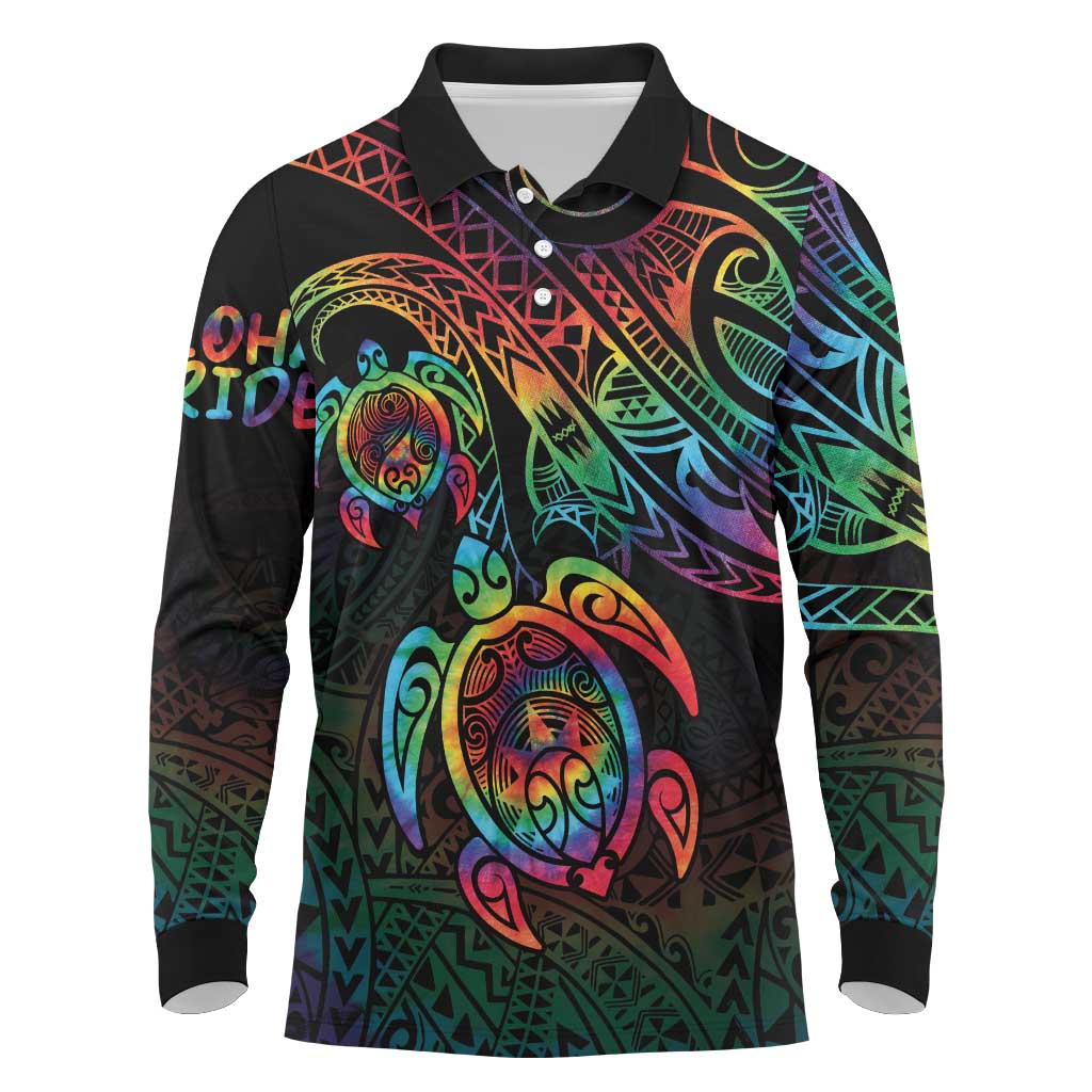 Hawaii Pride Long Sleeve Polo Shirt Rainbow Swirls