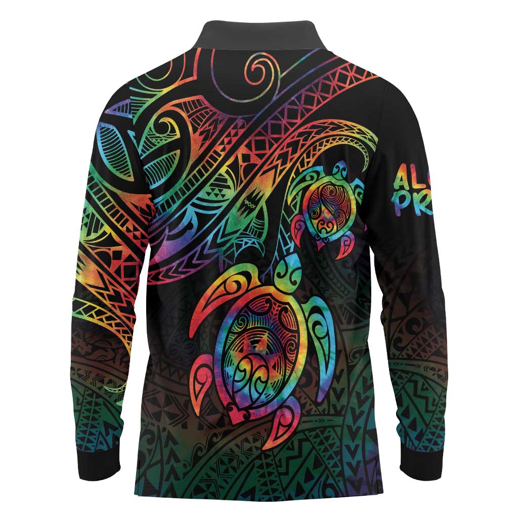 Hawaii Pride Long Sleeve Polo Shirt Rainbow Swirls