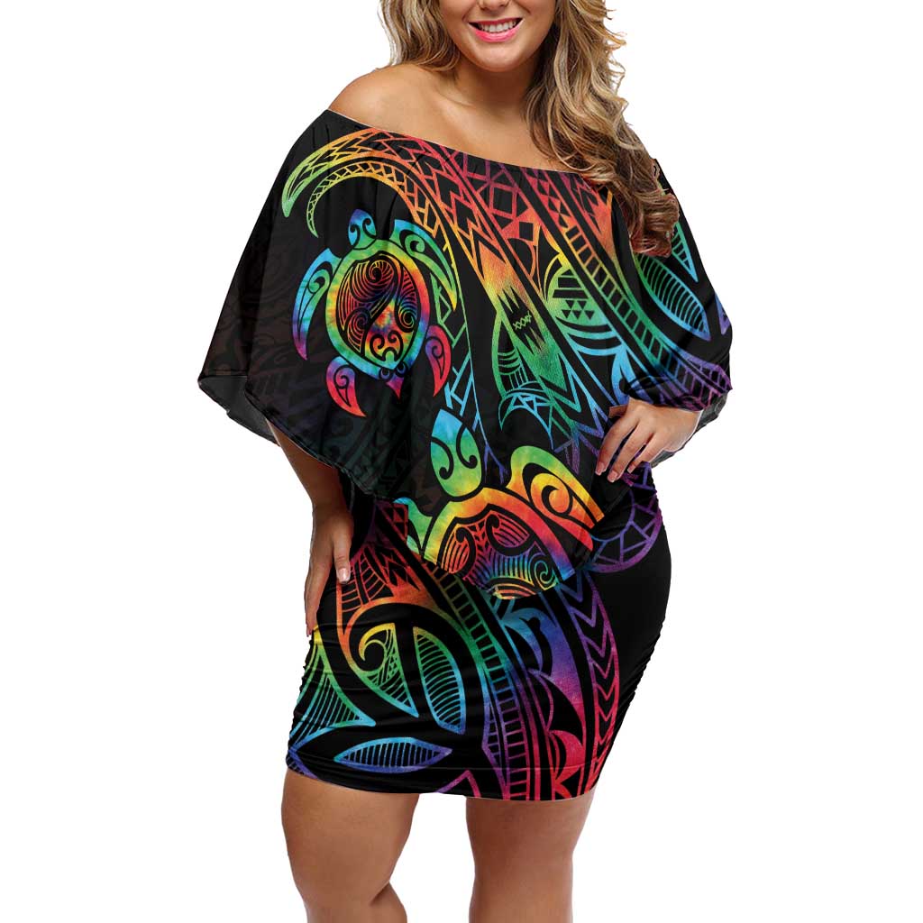 Hawaii Pride Off Shoulder Short Dress Rainbow Swirls