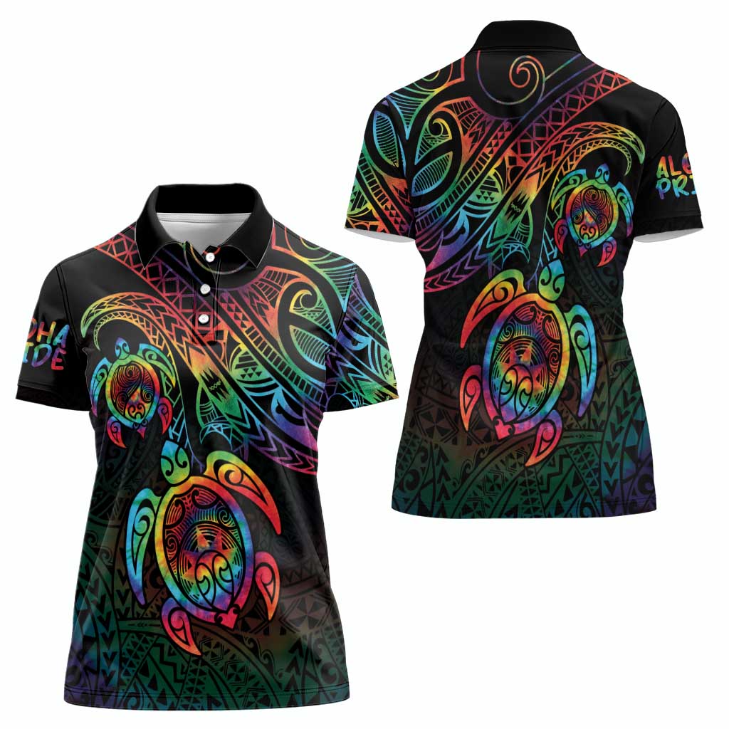Hawaii Pride Women Polo Shirt Rainbow Swirls