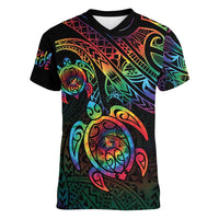 Hawaii Pride Women V-Neck T-Shirt Rainbow Swirls LT7 Female Colorful - Polynesian Pride