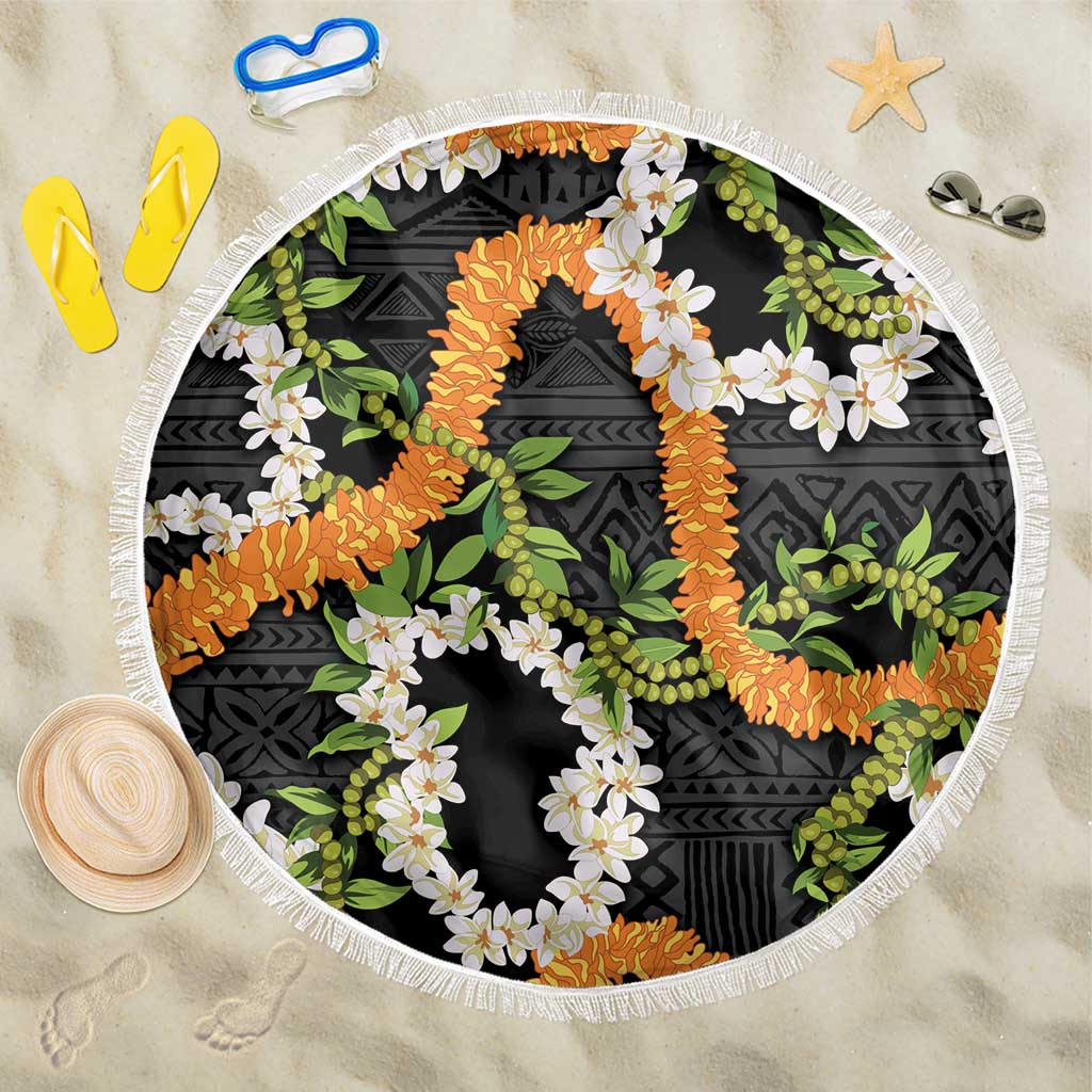 Aloha Festive Hawaii Beach Blanket Mokihana - Maile and Ilima on Black - Polynesian Pride