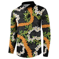 Aloha Festive Hawaii Button Sweatshirt Mokihana - Maile and Ilima on Black LT7 - Polynesian Pride