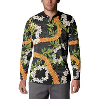 Aloha Festive Hawaii Button Sweatshirt Mokihana - Maile and Ilima on Black LT7 - Polynesian Pride