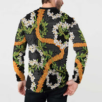 Aloha Festive Hawaii Button Sweatshirt Mokihana - Maile and Ilima on Black LT7 - Polynesian Pride