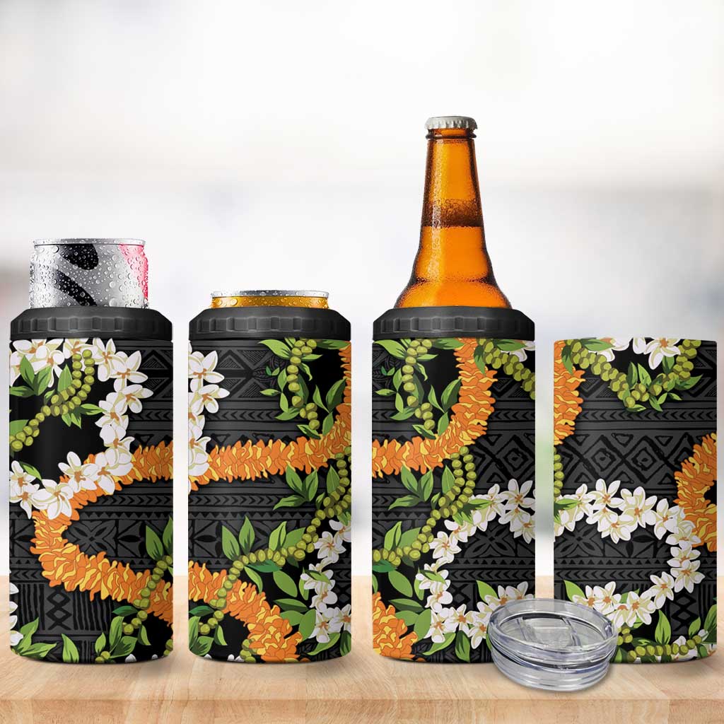 Aloha Festive Hawaii 4 in 1 Can Cooler Tumbler Mokihana - Maile and Ilima on Black - Polynesian Pride