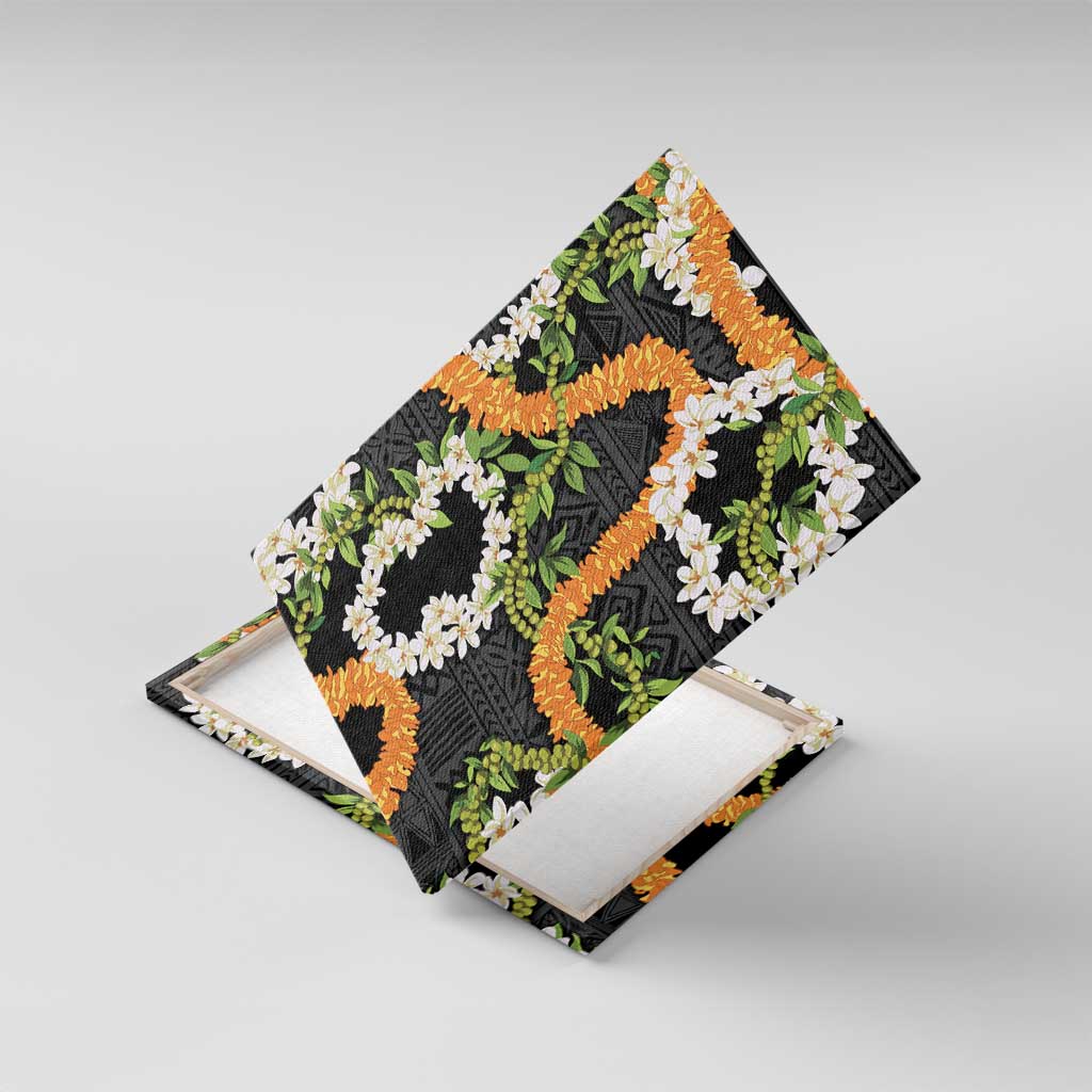 Aloha Festive Hawaii Canvas Wall Art Mokihana - Maile and Ilima on Black - Polynesian Pride